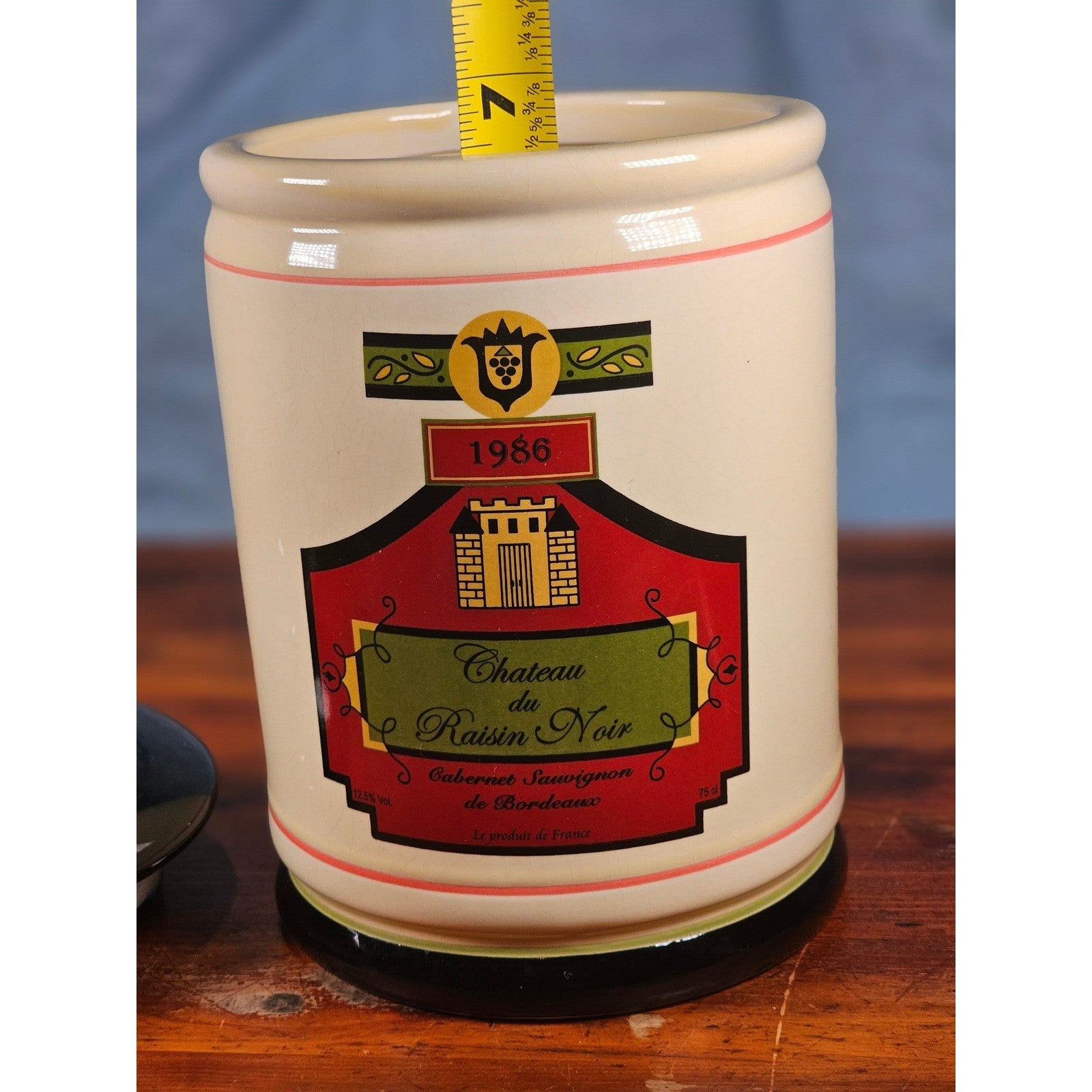 Vintage OGGI 9" Wine Label Canister Jar Chateau du Raisin Noir 1986