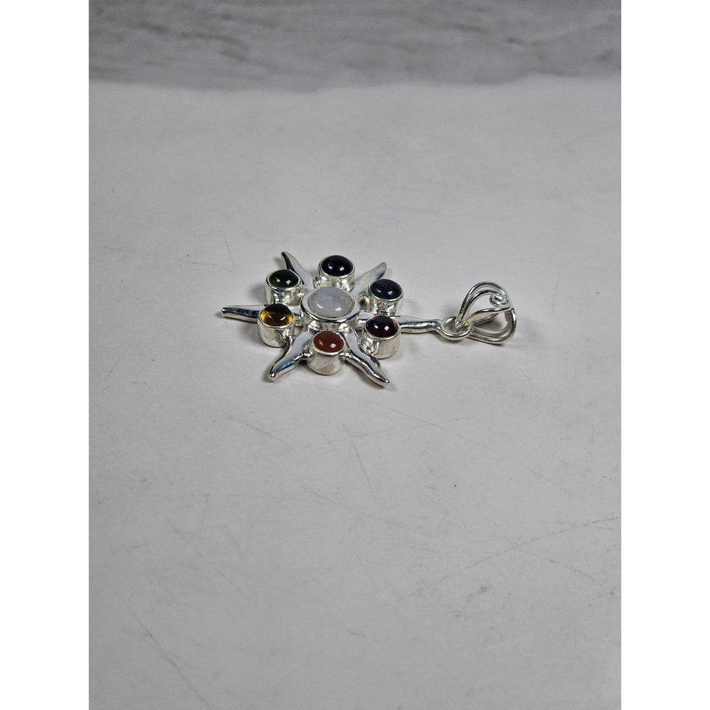 Vintage Sterling Silver Multistone Starburst Pendant .925 No Chain