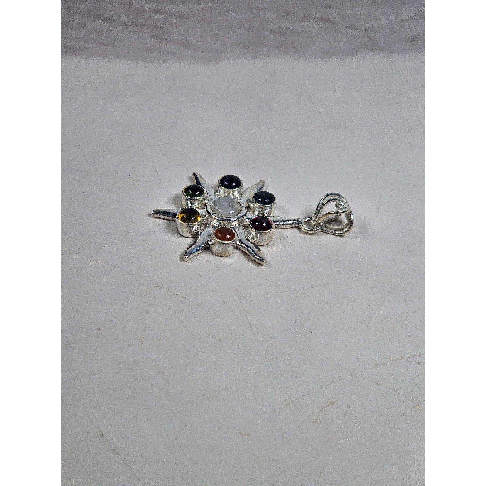 Vintage Sterling Silver Multistone Starburst Pendant .925 No Chain