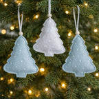 Felt Christmas Tree Ornaments Gray White Sparkle Set of 3