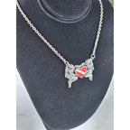 Vintage Sterling Silver Diver Heart Necklace Red Enamel Pendant