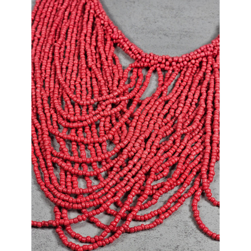 Vintage Multi-Strand Pink Seed Bead Statement Necklace