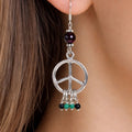 Vintage Peace Sign Dangle Earrings Garnet Bead Accent