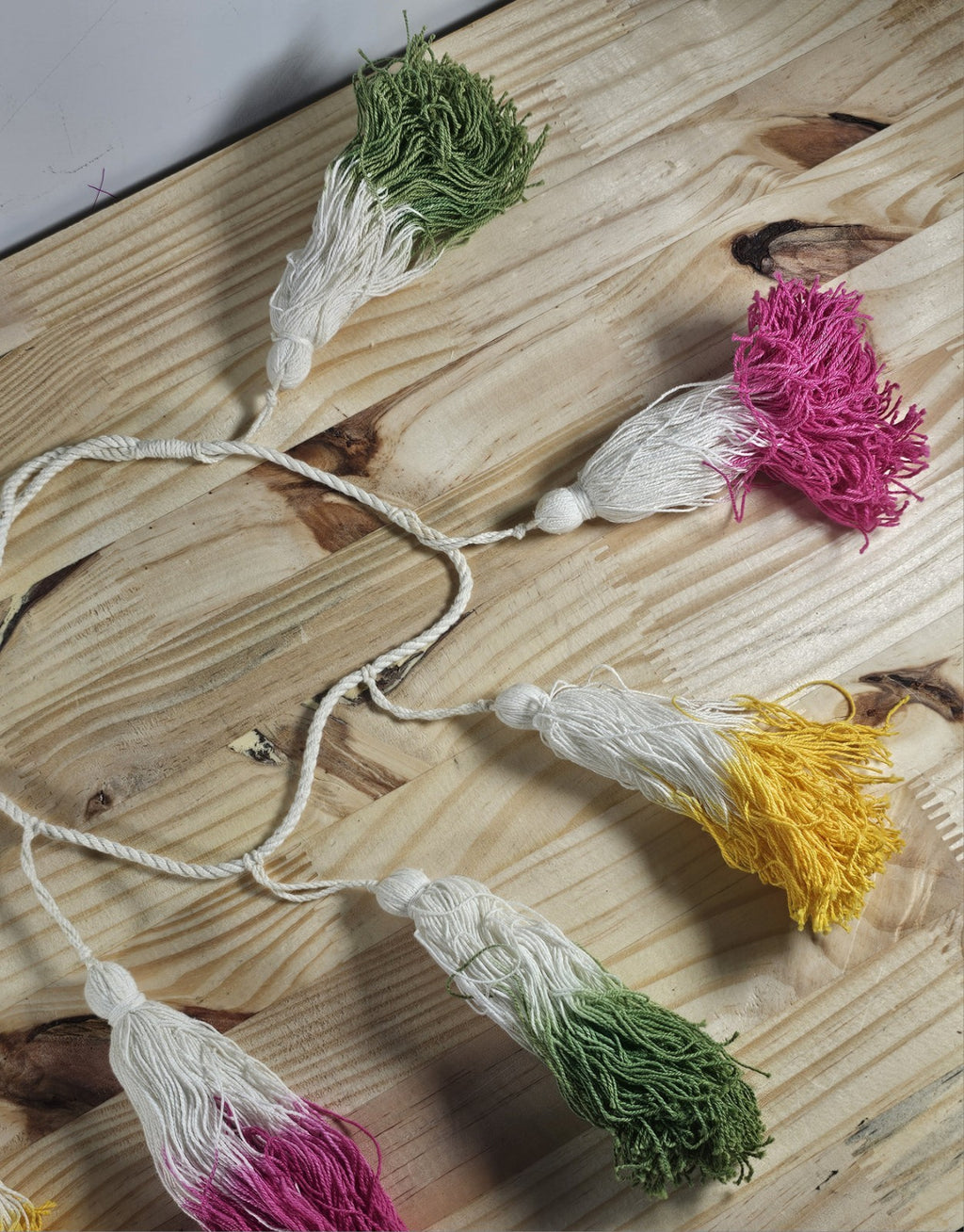 Yarn Tassel Garland Yellow Pink Green 32"