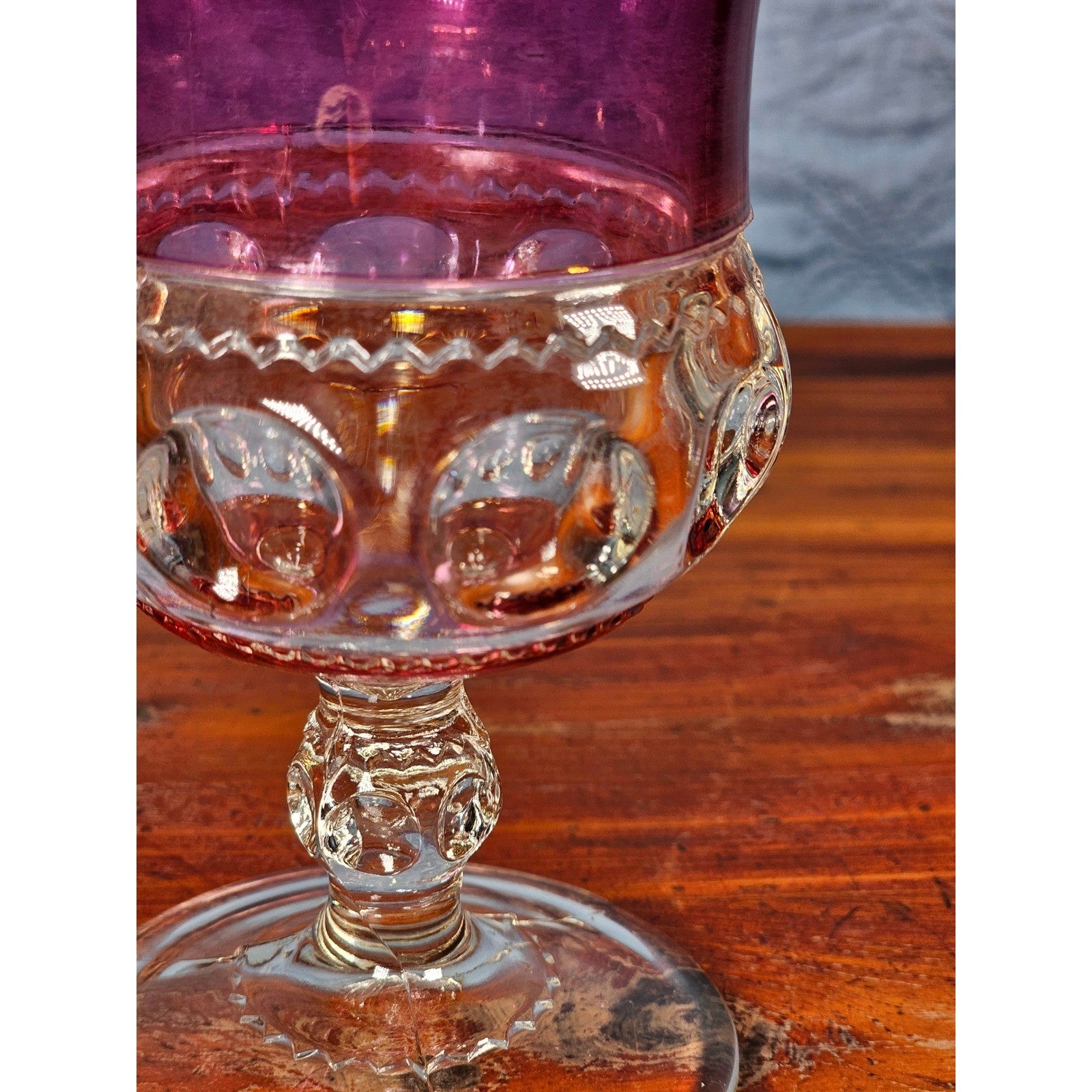 Vintage Amethyst Overlay Hobnail Wine Glass Purple Crystal Goblet