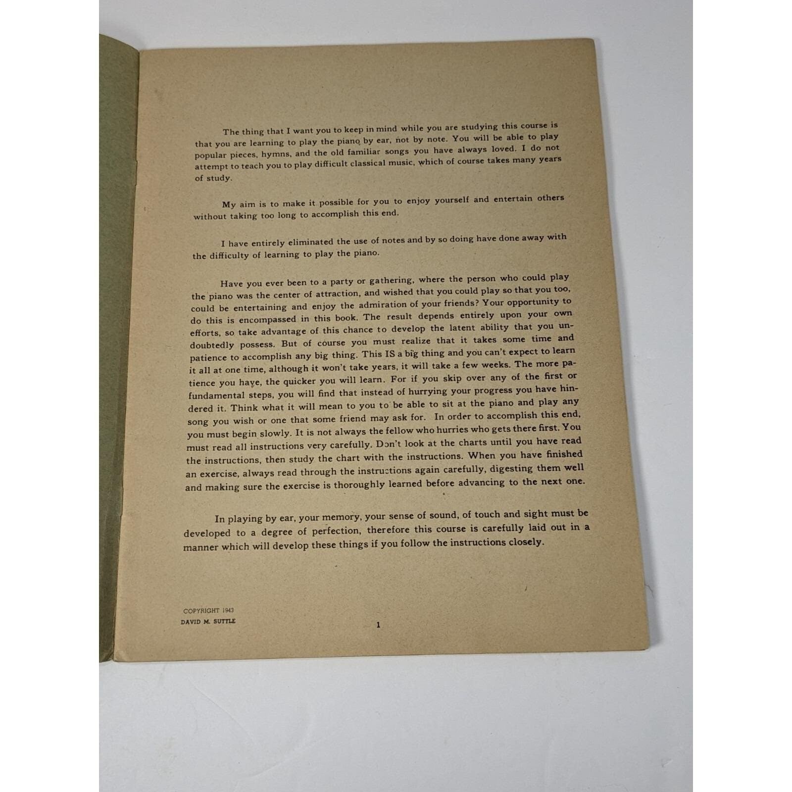 Music Is Fun for Everyone Piano Book 1943  David Suttle By Ear Method