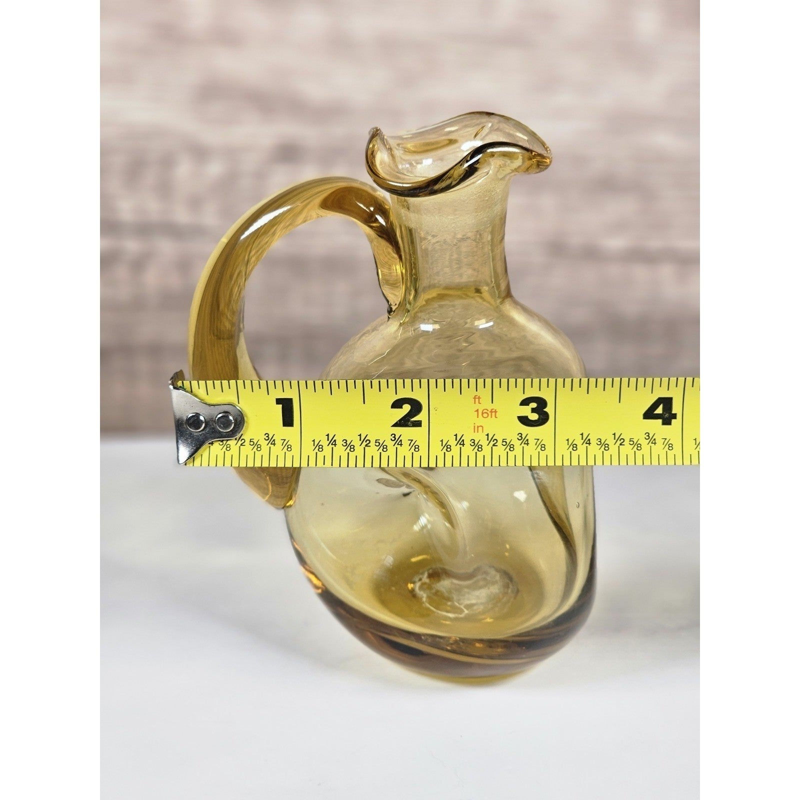 Vintage Amber Art Glass Cruet Hand Blown Pitcher Vase 5 Inch
