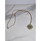 Vintage Cameo Pendant Necklace Gold Tone Aurora Borealis Rhinestones