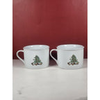 Vintage Tienshan Christmas Tree Porcelain Mugs Set of 2 Holiday Cups