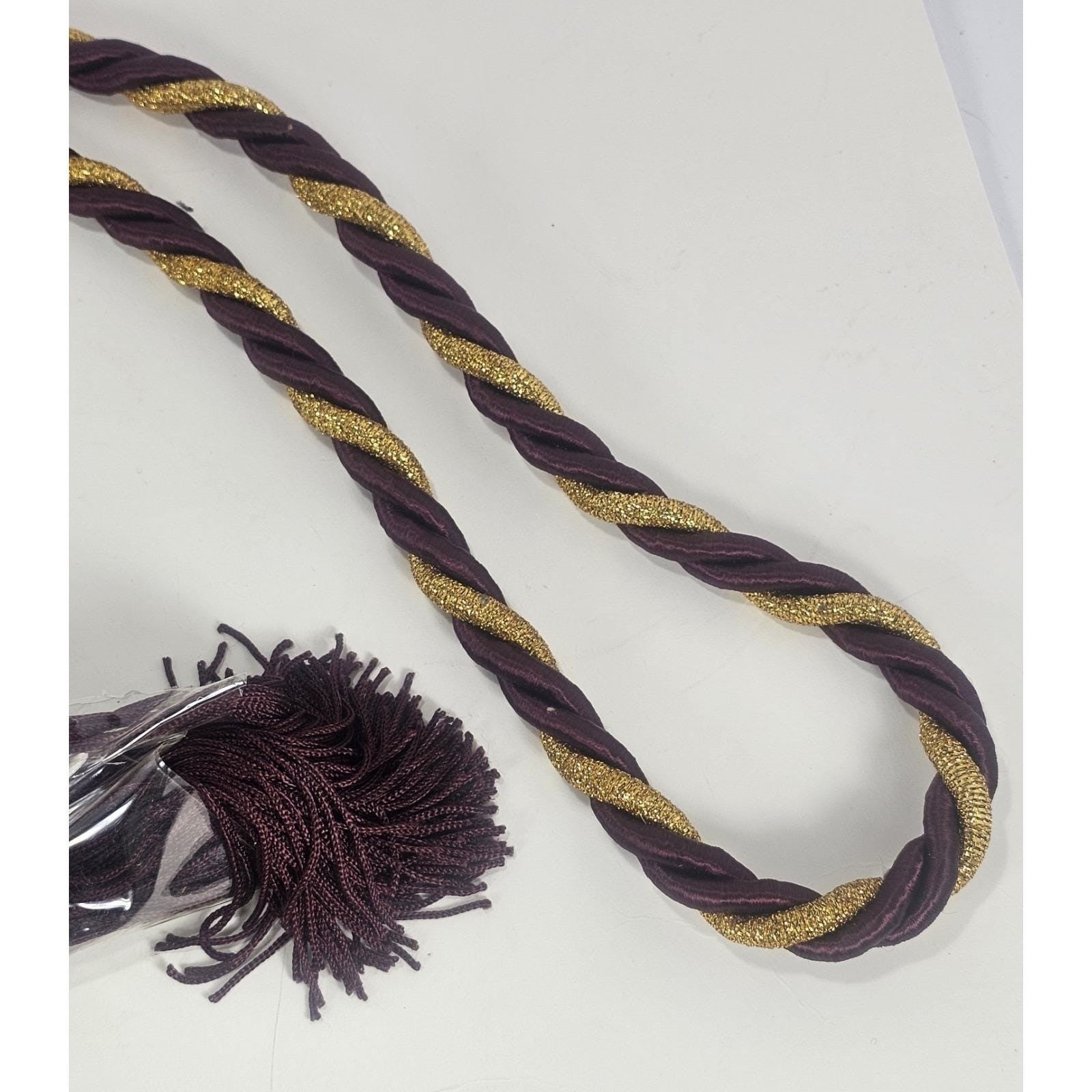 Vintage Maroon Gold Curtain Tiebacks 6ft Decorative Tassel Rope Pair