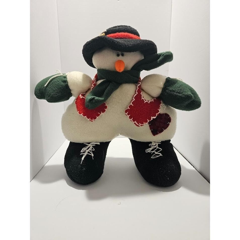 Vintage Plush Snowman Holiday Decoration Red Hearts Top Hat