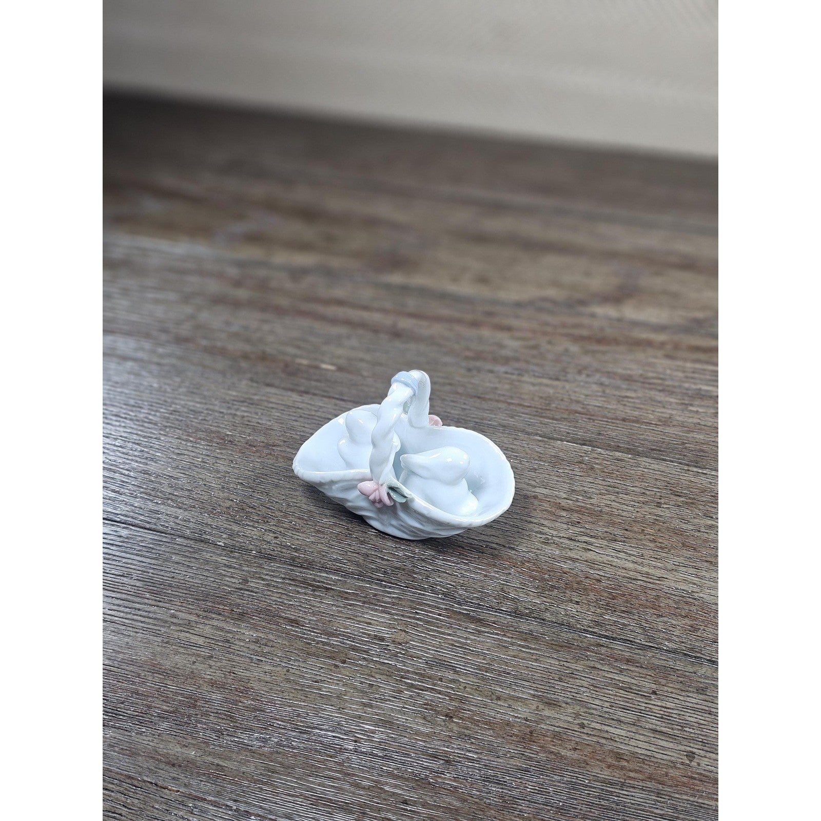 Vintage Porcelain Rabbit Figurine Basket White Bunny Decor