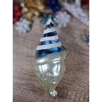 Vintage Handblown Glass Santa Ornament 7 Inch Blue Hat 1970s