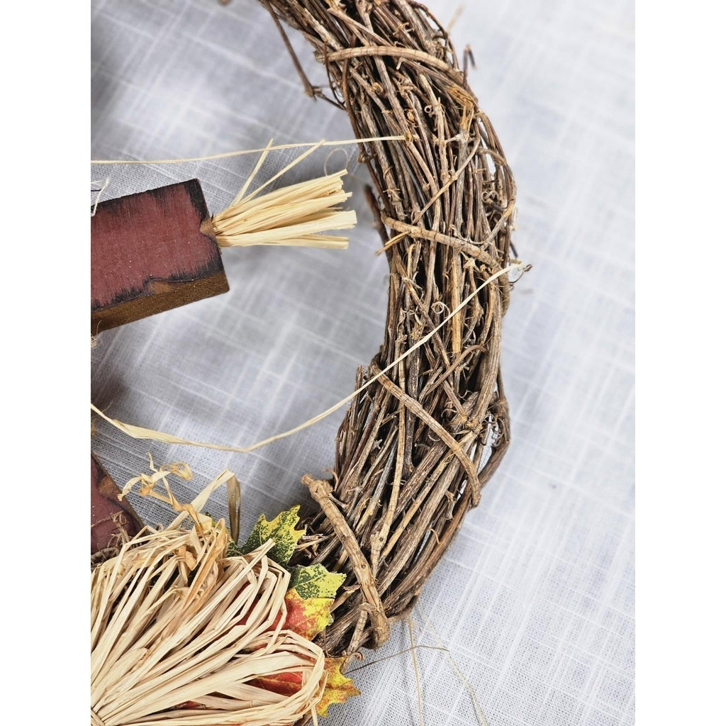 Rustic Autumn Harvest Welcome Wreath | Fall Door Decor with Pumpkins & Foliage