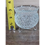 Vintage Cut Glass Footed Bowl 3x3 Diamond Pattern Trinket Dish