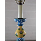 Vintage Hand Painted Wood Table Lamp Floral Blue Yellow Polka Dot