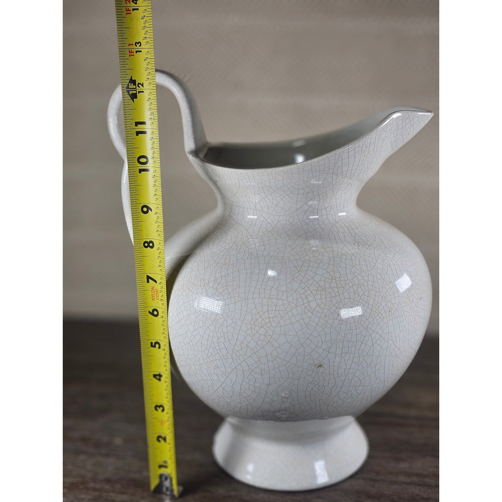 Vintage White Crackle Glaze Vase 12.5in Farmhouse Display