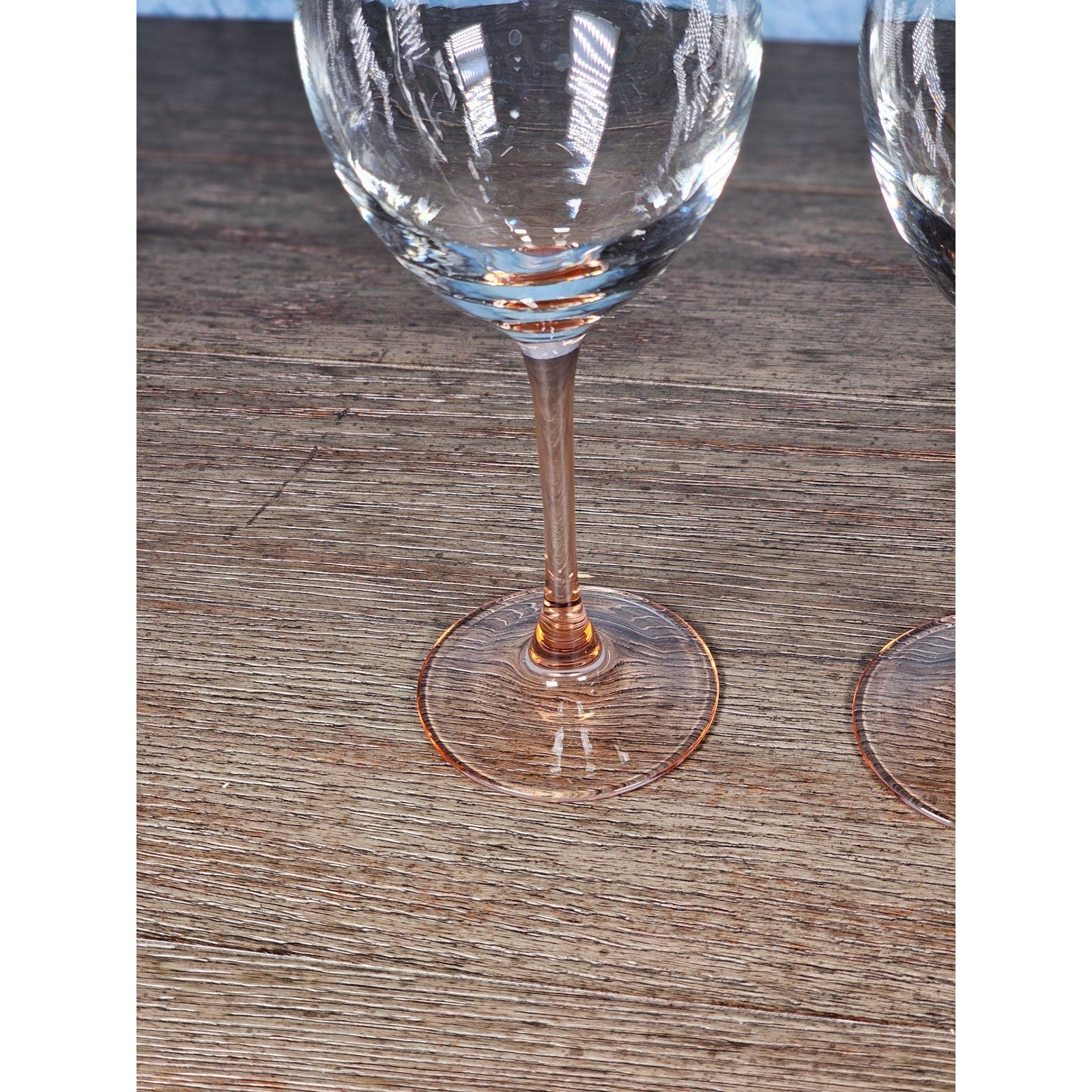 Vintage Pink Stem Wine Glasses Set of 2 Clear Bowl 8.5 Inch