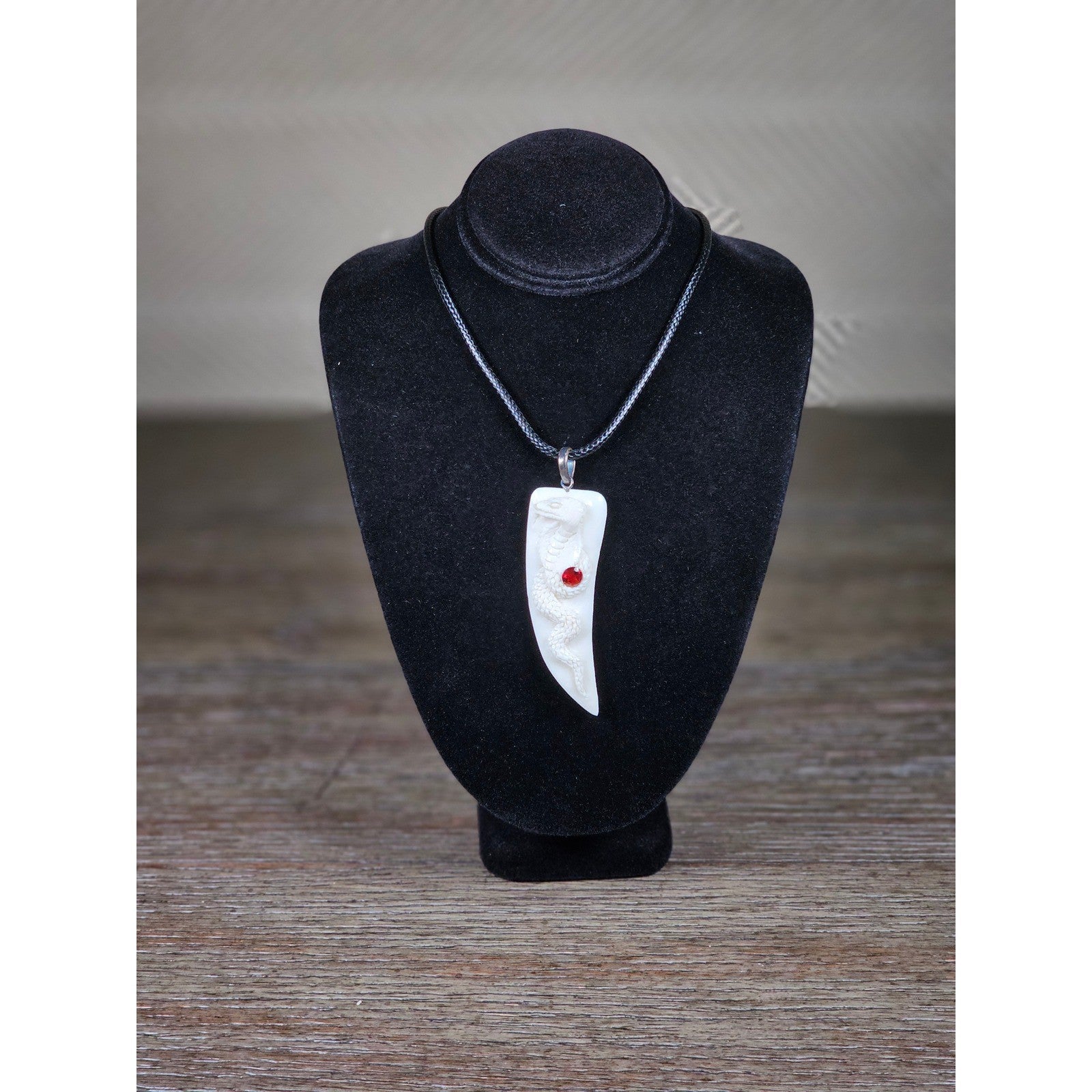 Carved Snake Fang Pendant Necklace White Tooth Style Gothic Charm 2"