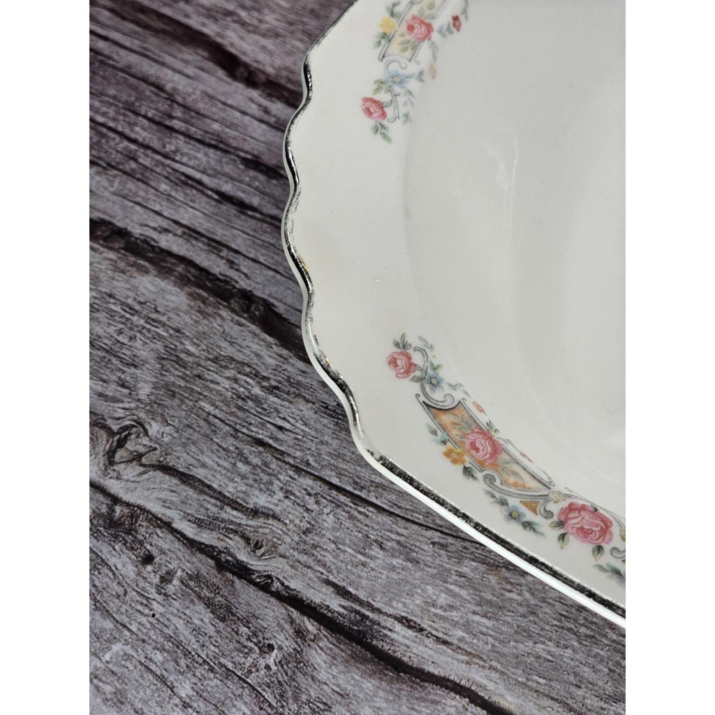 Vintage Lido Oval Serving Bowl W.S. George Floral Rim 9 1/4" x 7"