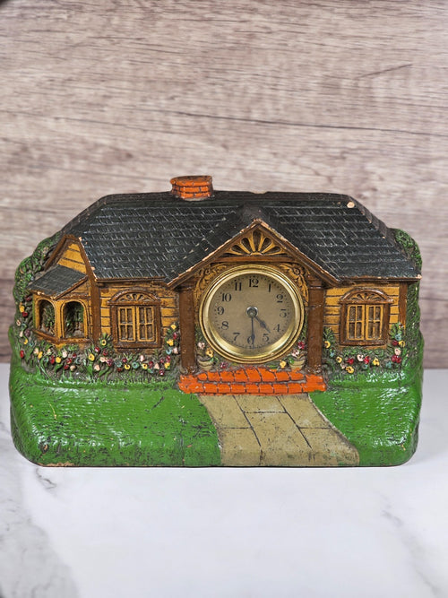 1920's  LUX Clock Co "Bungalow Deluxe Art Clock" Novelty Desk Clock