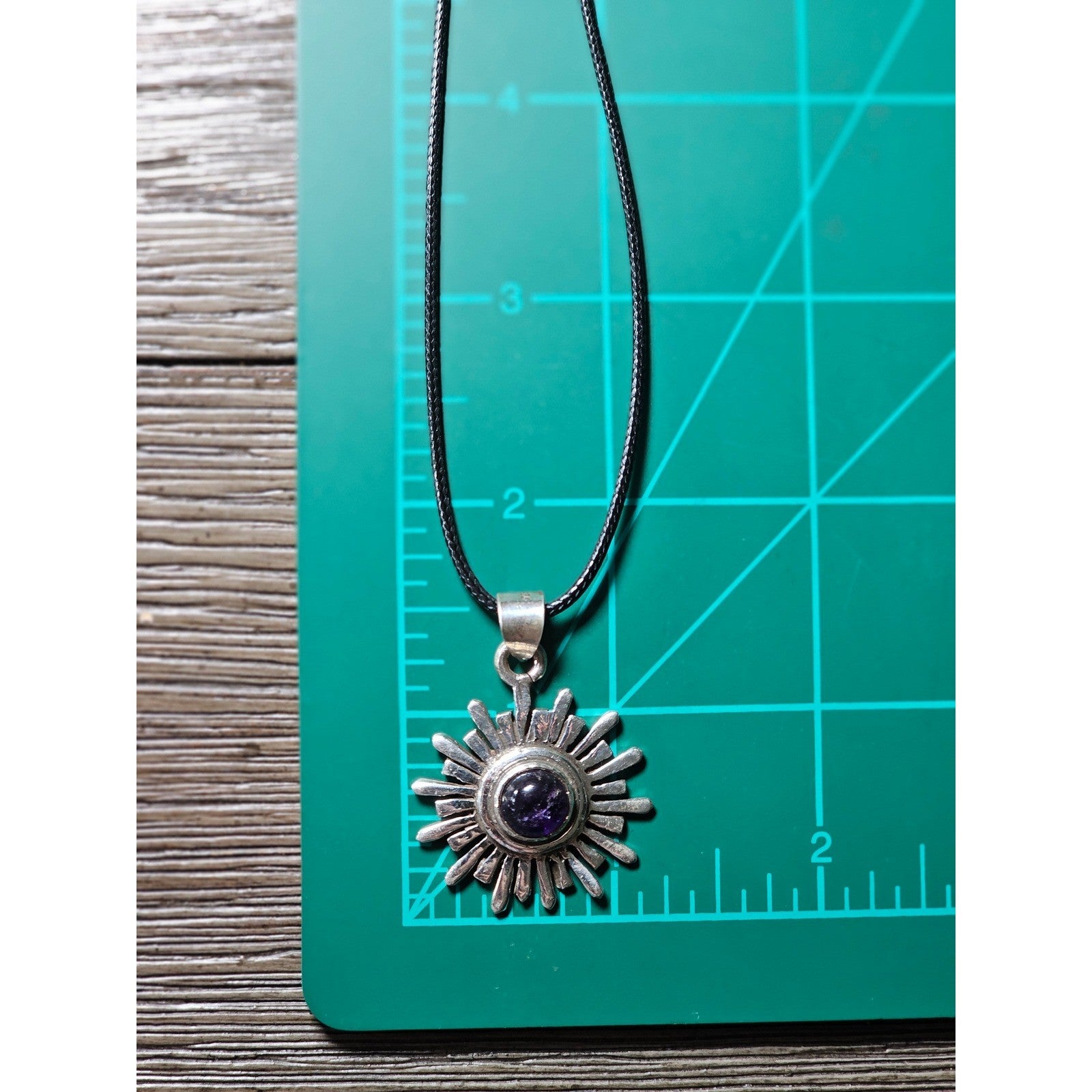 Vintage Sterling Silver Sunburst Amethyst Pendant Necklace