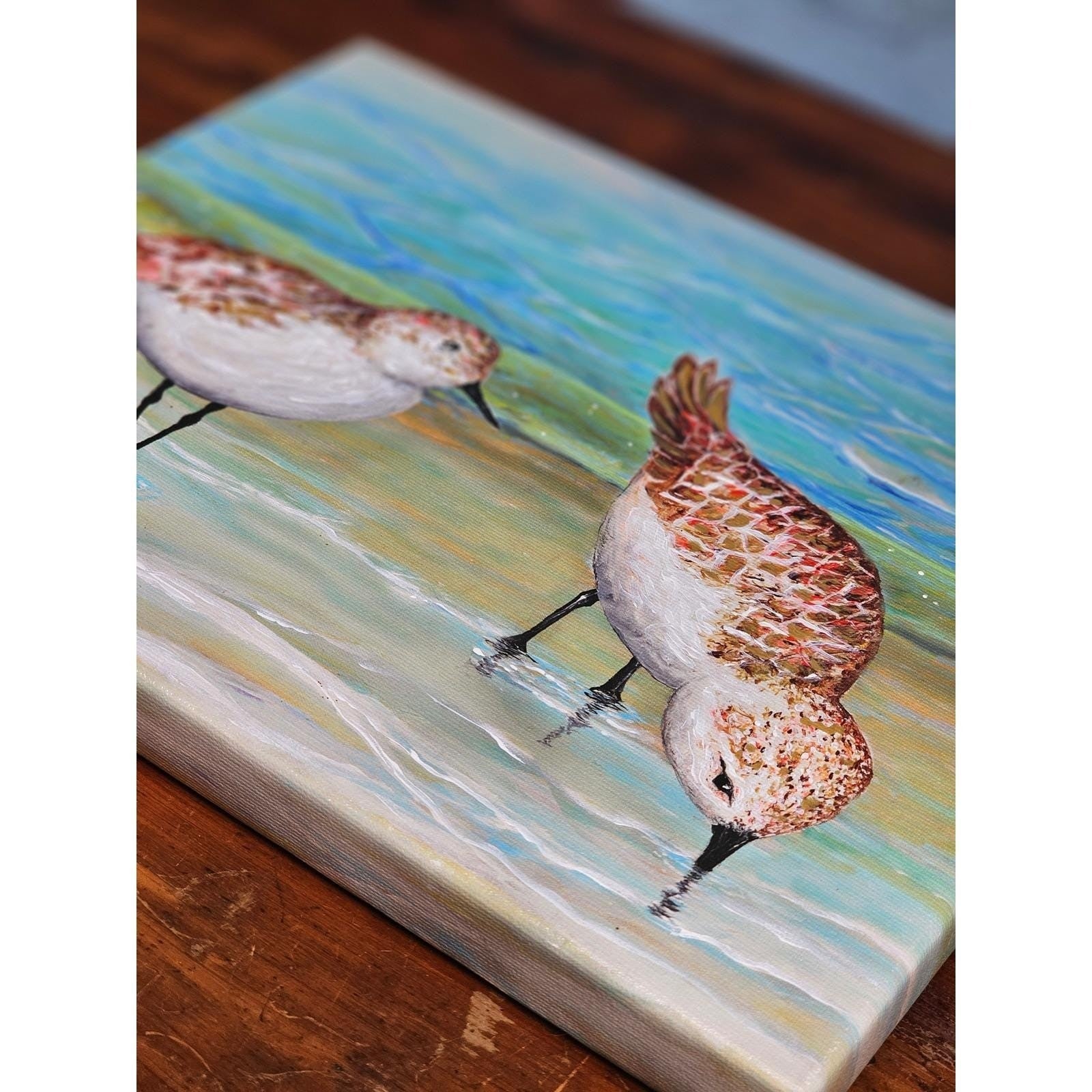 Original Signed Sandpiper Acrylic Painting Coastal Bird Canvas Art