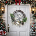 White Deer Christmas Wreath with Pinecones Greenery Snowflakes Rustic Holiday