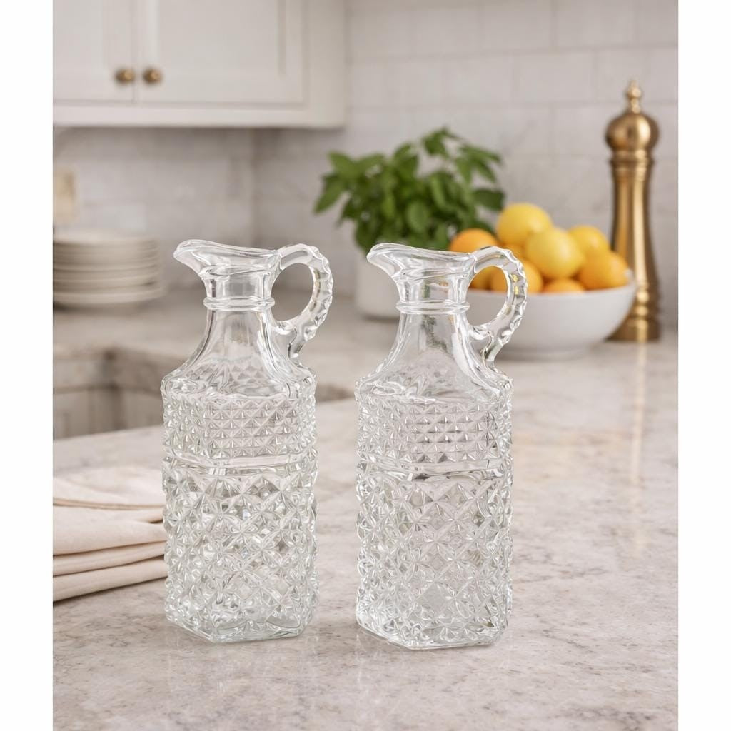 Vintage Anchor Hocking Wexford Cruet Set Cube Cut Glass 6"