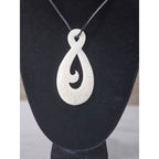 Vintage Carved Bone Hei Matau Fish Hook Pendant Necklace