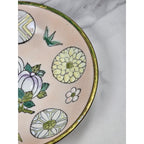 Vintage Hand-Painted Macau Floral Trinket Dish with Gold Rim