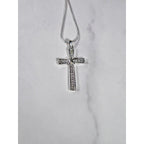 Vintage Silver Tone Cross Necklace with Clear Stone Accents