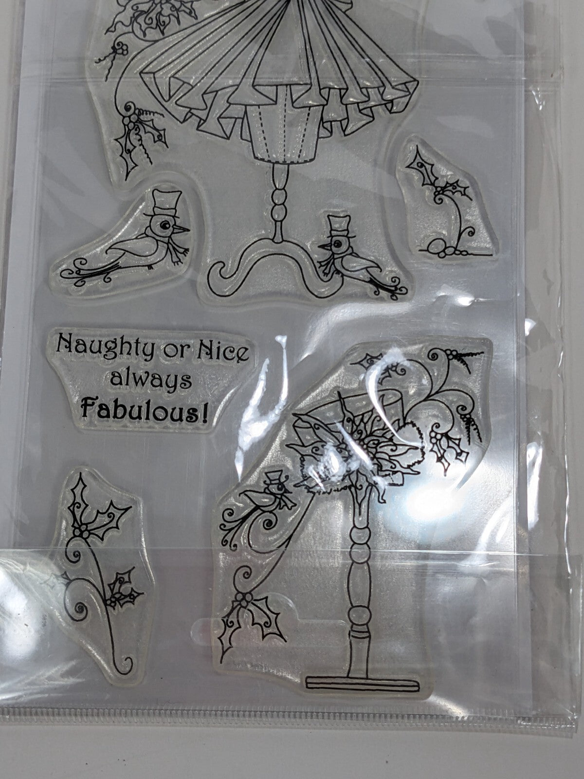 Katy Sue Designs Fabulous Festive Fashion 7-Piece Clear Stamp Set Naughty Or Nic