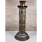 Antique Tinned Copper Candlestick Holder 12" Embossed Design