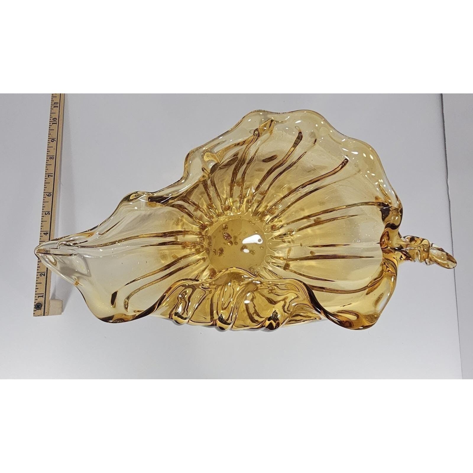 Vintage Amber Glass Conch Shell Bowl Coastal Nautical Decor