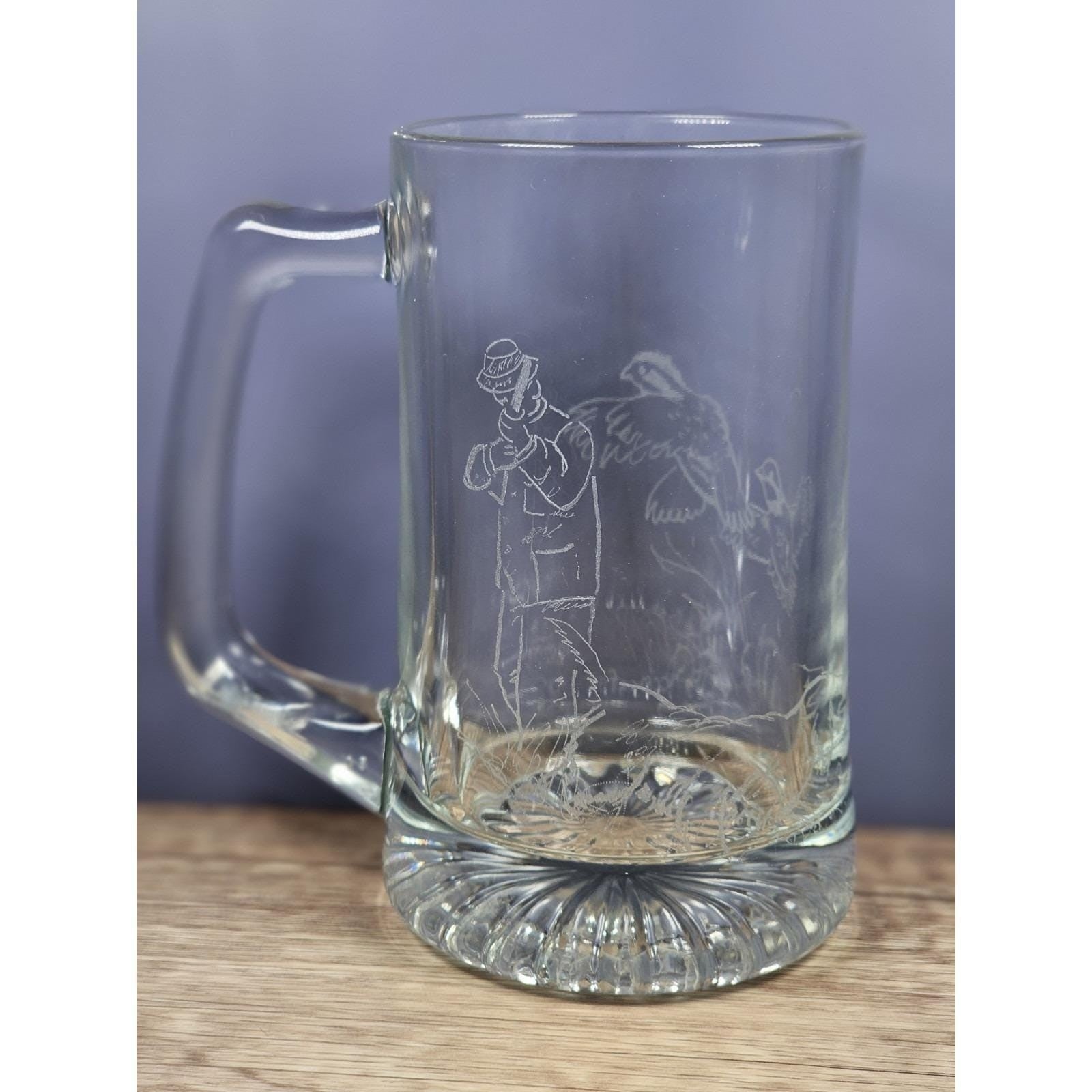 CC Shoaf 1995 Etched Beer Mug Hunter Ducks Signed Glass