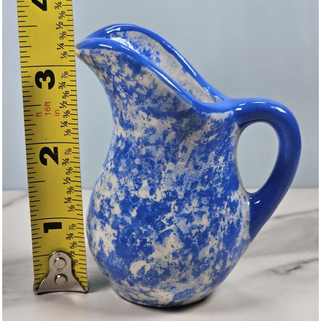 Vintage Blue & White Spongeware Pitcher and Bowl Set Rustic Pottery