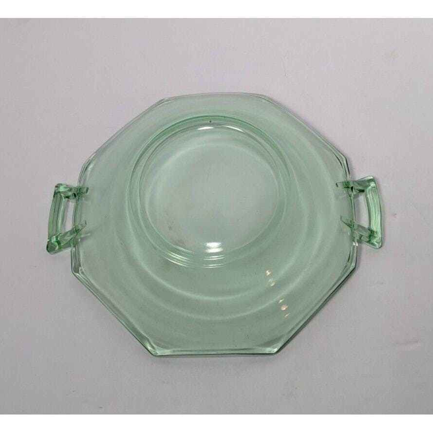 Green Glass Candy Dish Handled Vintage Serving Bowl