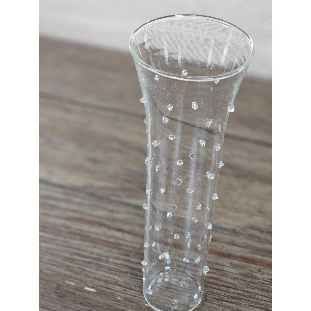 Vintage Clear Art Glass Bud Vase Applied Polka Dots 7 Inch