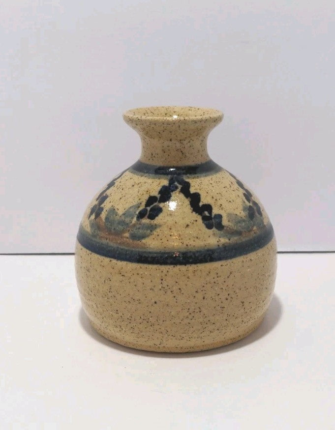 Vintage Art Pottery Vase Brown Blue Marked 4"x4"