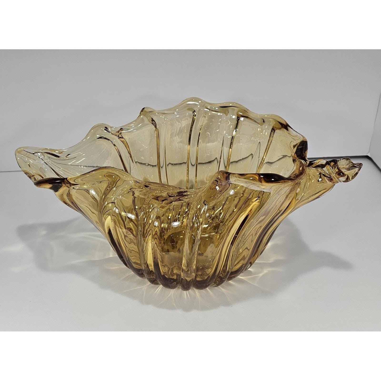 Vintage Amber Glass Conch Shell Bowl Coastal Nautical Decor
