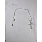 Vintage Silver Tone Cross Necklace with Clear Stone Accents