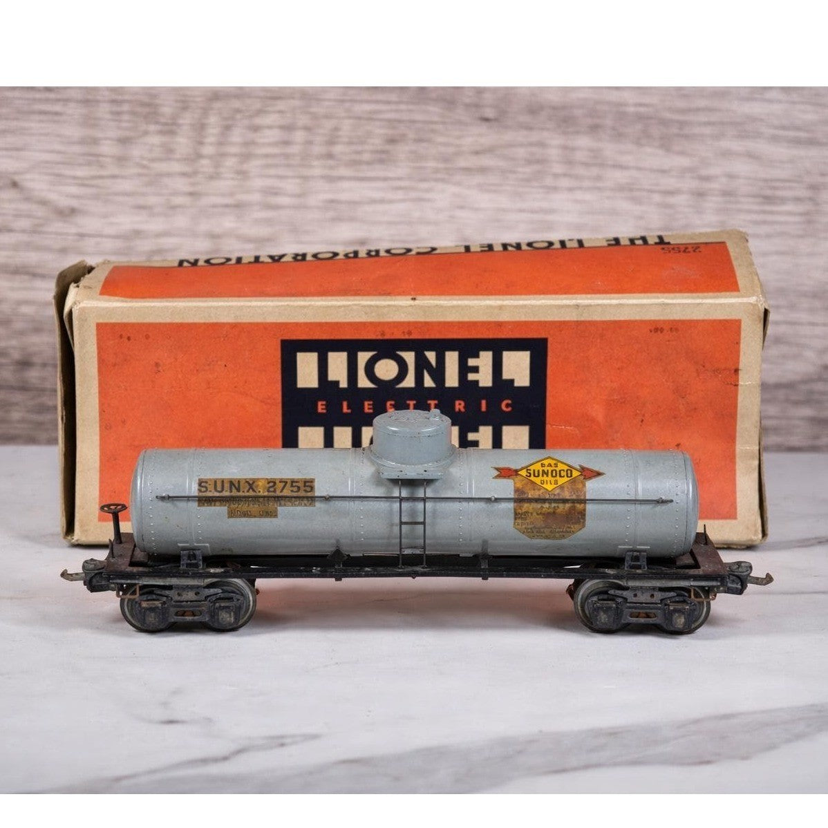 Vintage Lionel 2755 Sunoco Tank Car O Gauge Prewar Train With Box
