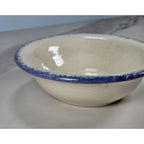 Vintage Hand-Turned Spongeware Bowl Blue Rim 4.5 Inch Rustic Pottery
