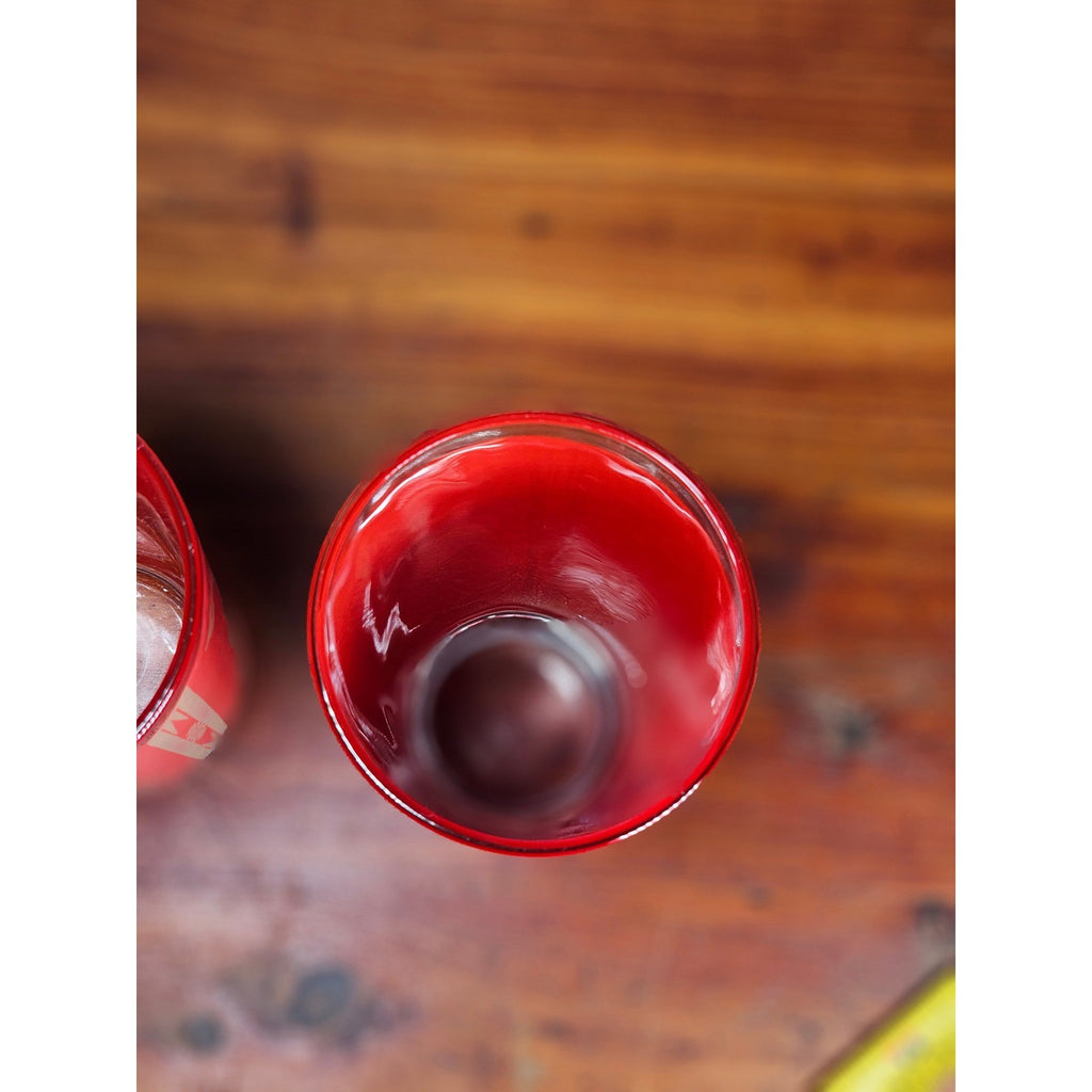 Vintage Red Asian Dancer Gold Glasses Set of 2 Tall Drinking Tumblers