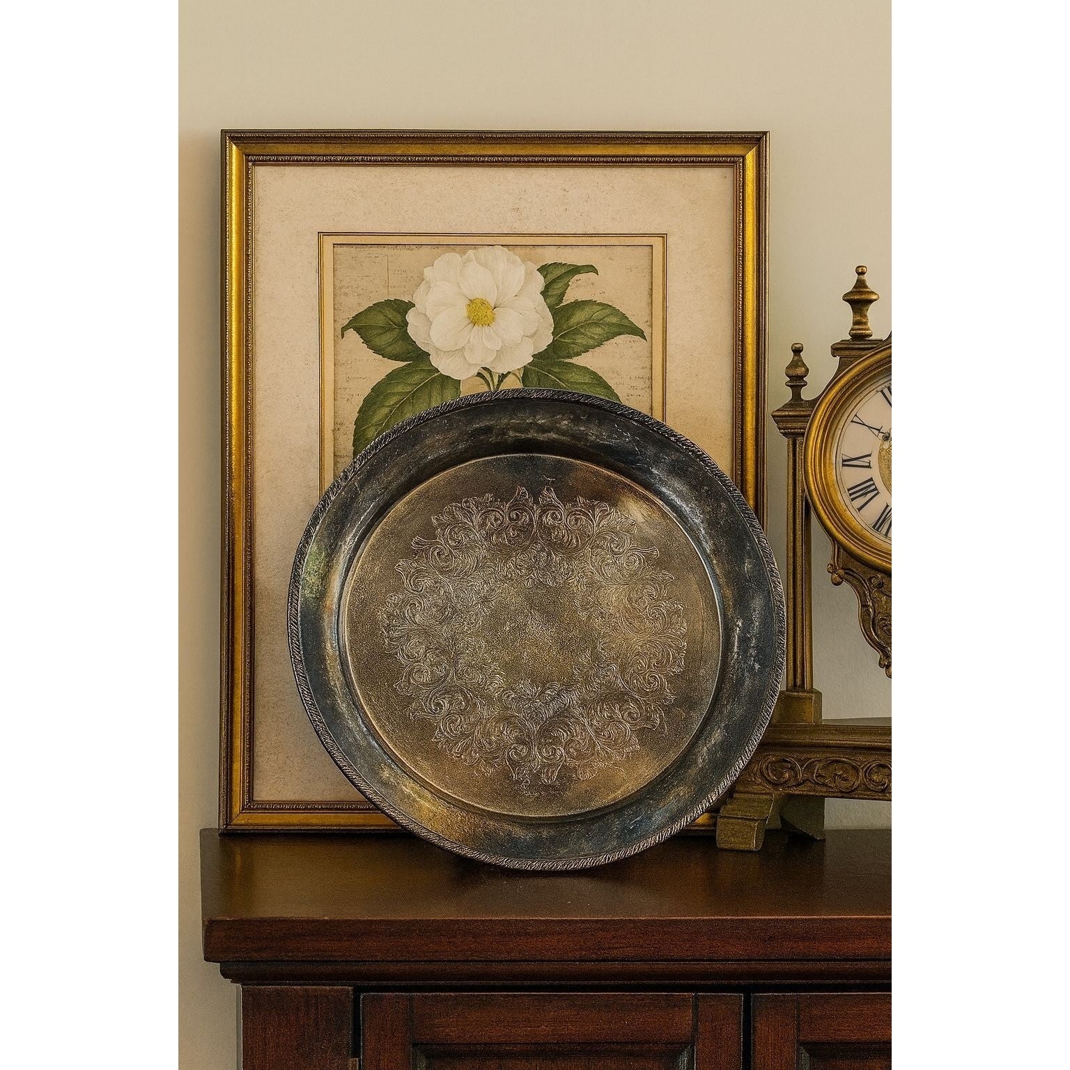 Vintage Wm Rogers Silver Plated Ornate Floral Serving Tray Plate