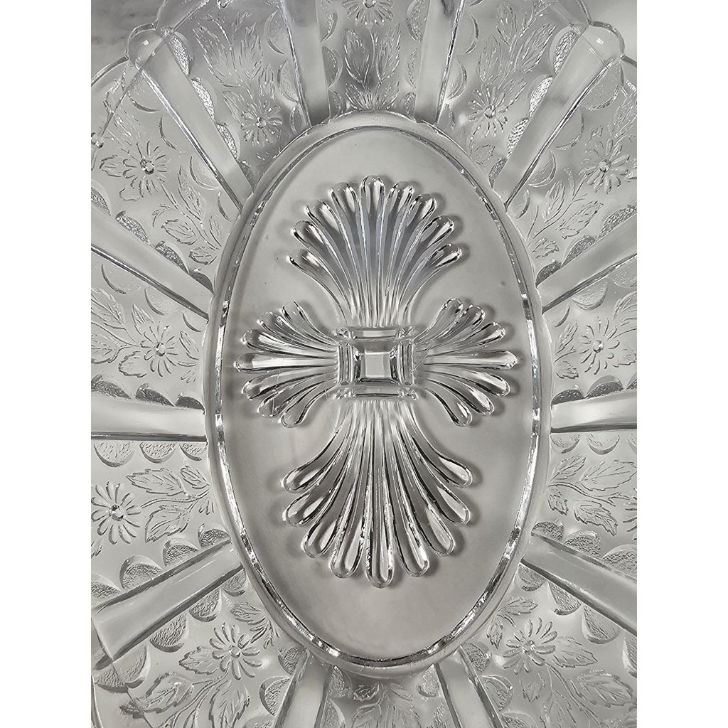 Vintage Clear Glass Sunflower Pattern Oblong Serving Bowl 9"