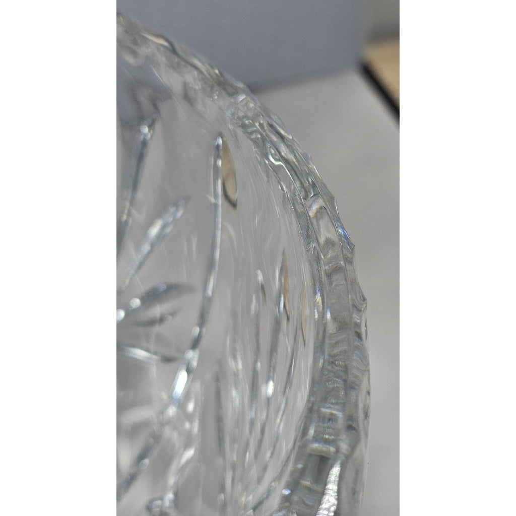 Vintage Cut Crystal Glass Bowl Starburst Pattern Scalloped Rim