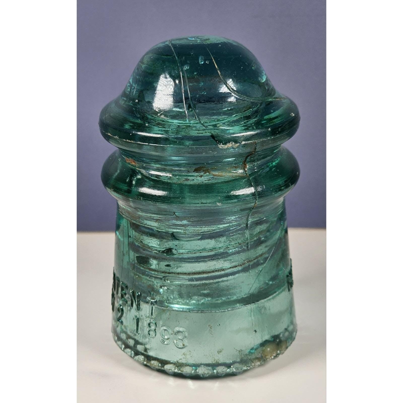 Vintage Hemingray No 9 Glass Insulator Aqua Patent May 2 1893