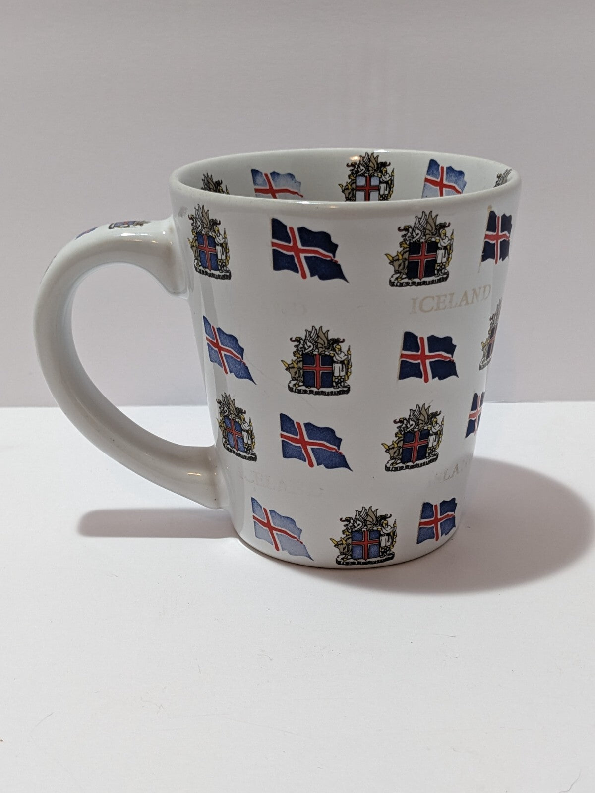 Porcelain Coffee Mug With Icelandic Flags & Crests Gold Lettering Details